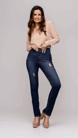 Calça Jeans Bootcut Escura C/Puídos - REF 1025
