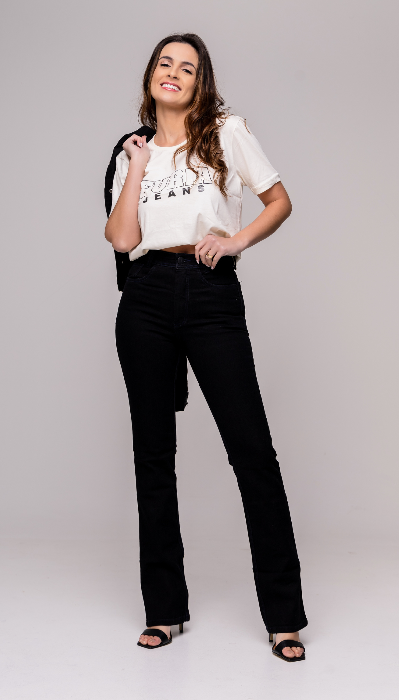 Calça Jeans Flare Preta - REF 1024