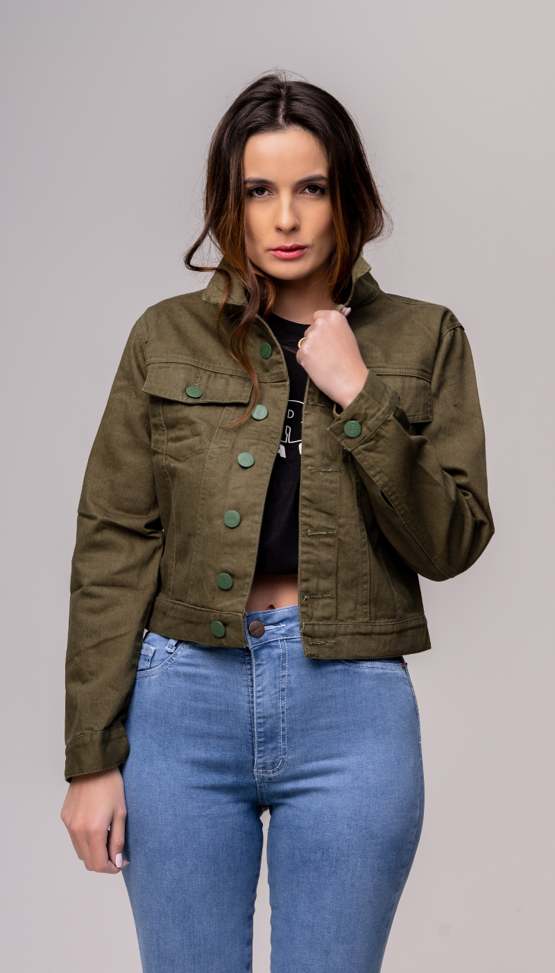 Jaqueta Jeans Feminina Verde Militar - REF 1714